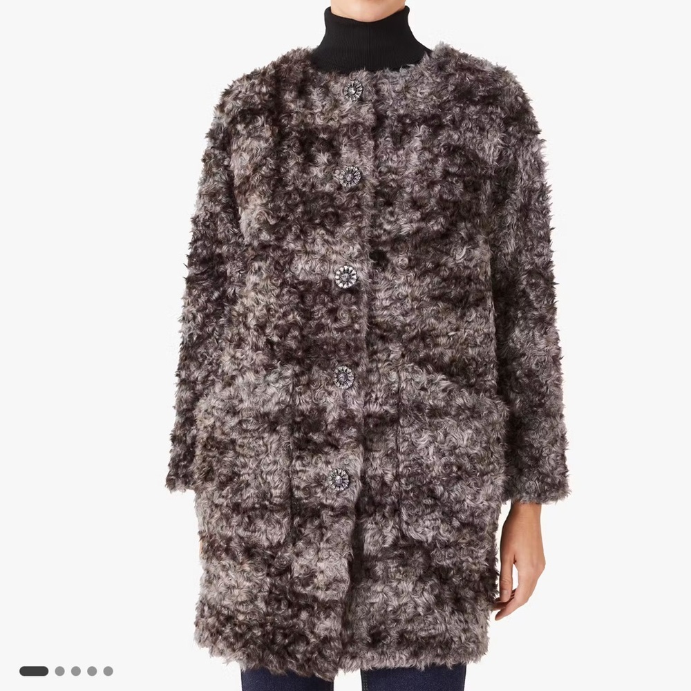 Kate Spade Gray Curly Faux Fur Sugarcoat Topper Coat VGUC Size Small
